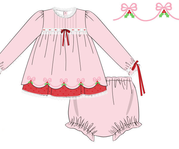 RTS: Mistletoe Bows Diaper Set (Dress Length 5T-6)