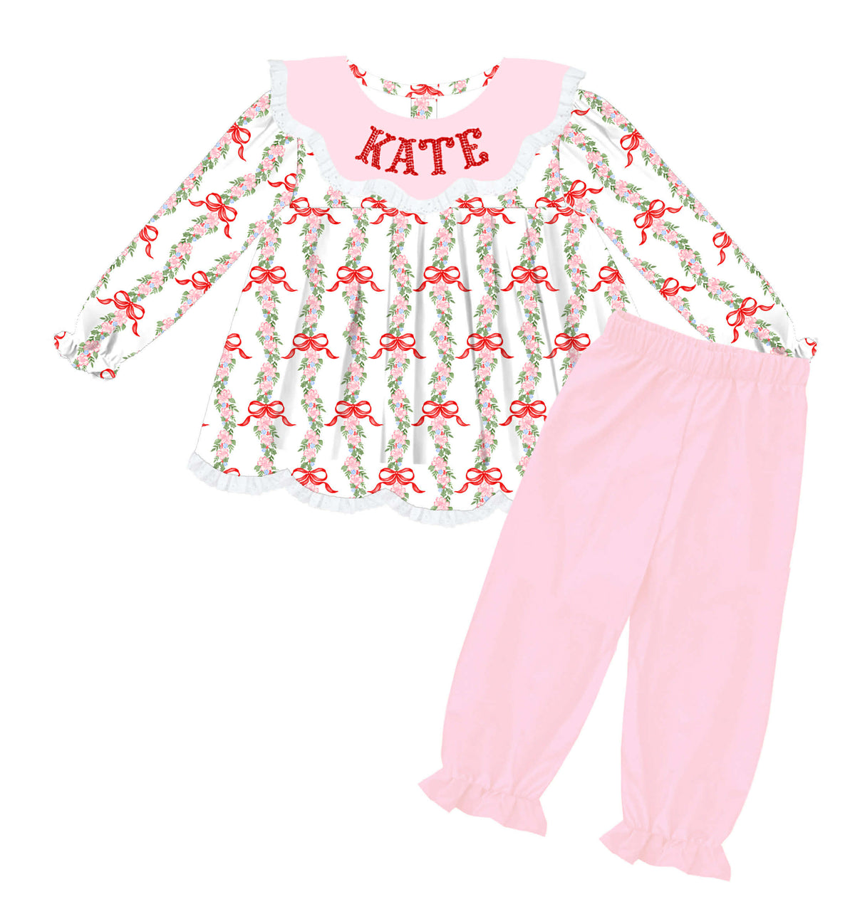 RTS: Coquette Holly Pant Set (DARK PINK) HOLLY JOLLY