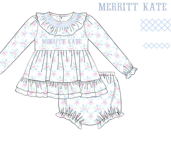 RTS: Pastel Holly Diaper Set (Dress Length 5T-6) HOLLY JOLLY