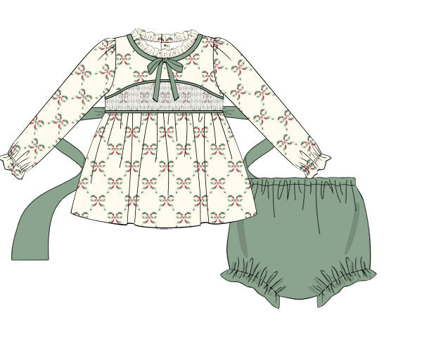 RTS: Quilt Bows Diaper Set (Dress Length 4T-6)