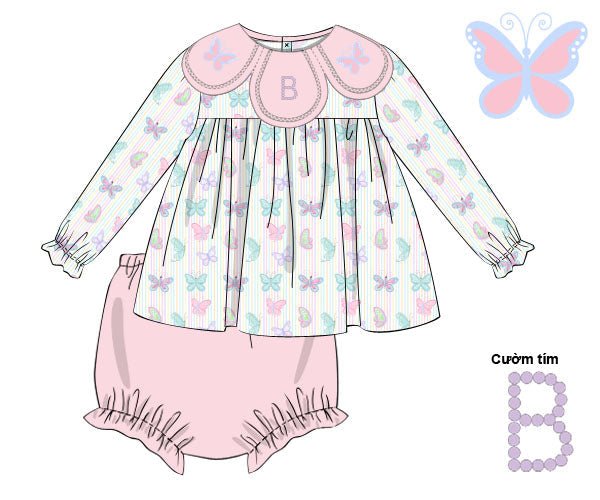 Pre Order 22: TWL Butterflies Diaper Set (Dress Length 4T-6)