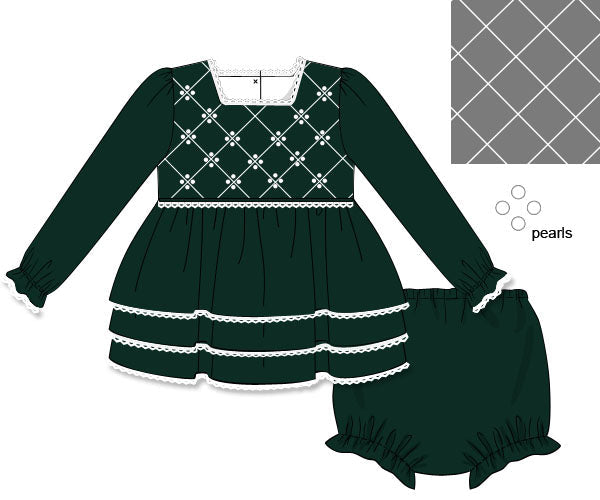 Pre Order 21: Velvet Pearls Diaper Set (Dress Length 4T-6)