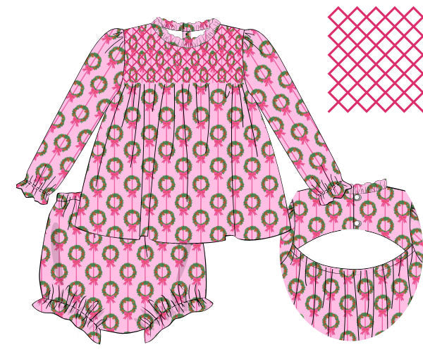RTS: Rosy Wreath Diaper Set (Dress Length 4T-6)