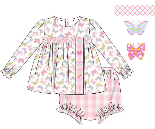Pre Order 22: Butterfly Kisses Diaper Set (Dress Length 4T-6)