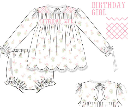 Pre Order 22: Birthday Blooms Diaper Set (Dress Length 4T-6)