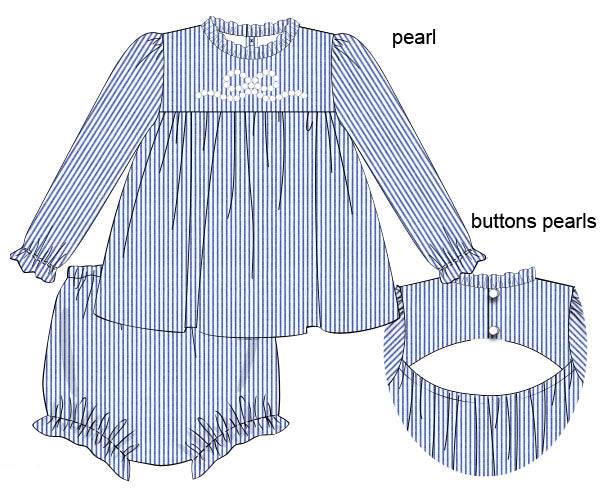 Pre Order 21: Fancy Blue Diaper Set (Dress Length 4T-6)