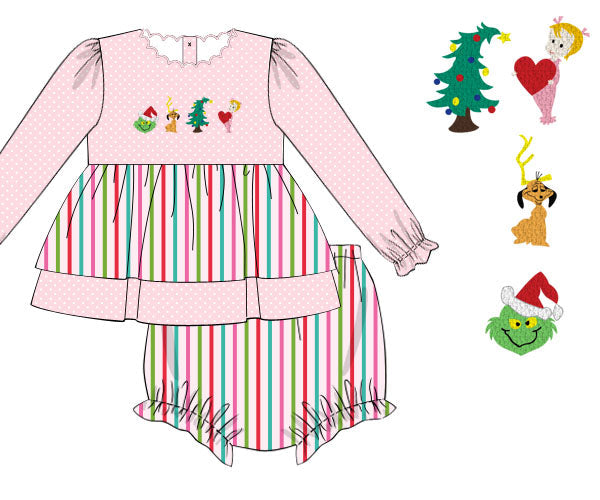 WS Pre Order 21: You're A Mean One Diaper Set (Dress Length 4T-6)