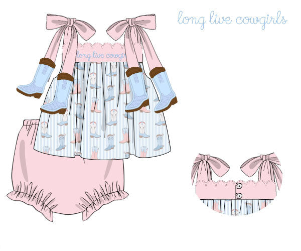 RTS: Long Live Cowgirls Diaper Set (Dress length 4t-6)