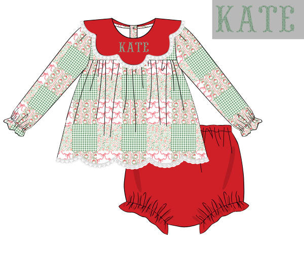Pre Order 21: Christmas Patchwork Diaper Set (Dress Length 4T-6)